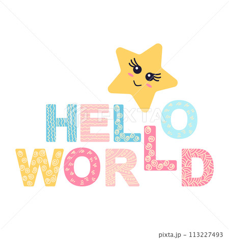 Cute face of an animal with lettering. Childish print for nursery in a Scandinavian style. baby posters, cards, clothes 113227493