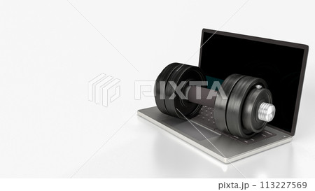 The dumbbell and Notebook for bodybuilding or life style  concept 3d rendering. 113227569