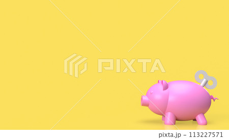 The Piggy Bank and wind up for earn or saving concept 3d rendering. The Piggy Bank and wind up for earn or saving concept 3d rendering. 113227571