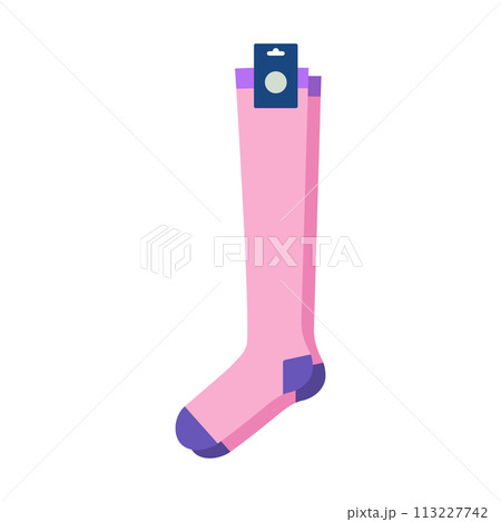Pink socks with logo tag hosiery mid calf length. Fashion accessory clothing technical illustration stocking. Vector Pink socks with logo tag hosiery mid calf length. Fashion accessory clothing technical illustration stocking. Vector 113227742