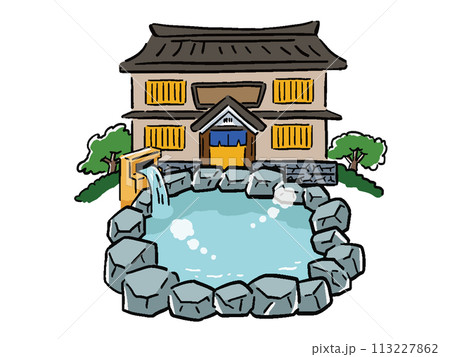 旅館と温泉の手描き風イラスト 113227862