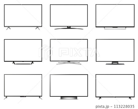 Television and computer display set with blank screen. Realistic display screen mockup. 113228035