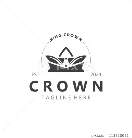 Crown logo simple design template. Vintage Crown Logo Royal King Queen concept symbol logotype 113228051