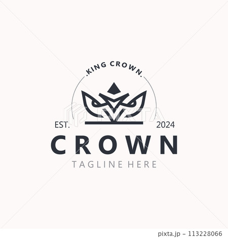 Crown logo simple design template. Vintage Crown Logo Royal King Queen concept symbol logotype Crown logo simple design template. Vintage Crown Logo Royal King Queen concept symbol logotype 113228066