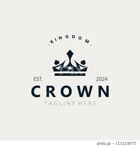 Crown logo simple design template. Vintage Crown Logo Royal King Queen concept symbol logotype Crown logo simple design template. Vintage Crown Logo Royal King Queen concept symbol logotype 113228073
