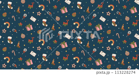 Groovy Seamless pattern with Christmas symbols 113228274