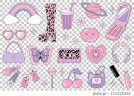 Y2K 90年代風のかわいいイラストセット 113228302