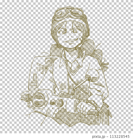 一個女孩騎摩托車的線條畫插圖 113228545
