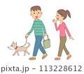 犬を散歩させてる若いカップル 113228612