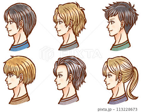 様々な種類の髪型の大人男性の横顔イラスト素材セット4 113228673