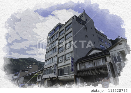 水彩画風　美保関　美保館　明神館　島根県松江市 113228755