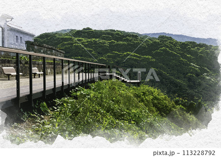 水彩画風　美保関灯台　島根県松江市 113228792