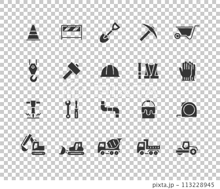 工事関係のモノクロアイコンセット 工事関係のモノクロアイコンセット 113228945