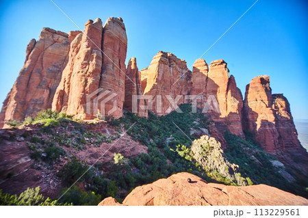 Sedona Red Rock Cliffs and Blue Sky - Cathedral Rock View Sedona Red Rock Cliffs and Blue Sky - Cathedral Rock View 113229561