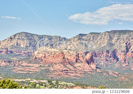 Sedona Red Rock Formations and Townscape from Above 113229606
