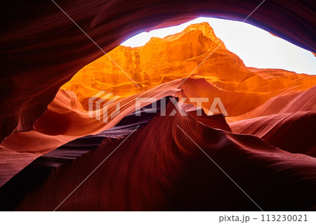 Antelope Canyon's Radiant Glow - Sunlit Slot Canyon Walls 113230021