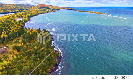 Aerial View of Autumn Coastline and Forest at Lake Superior Aerial View of Autumn Coastline and Forest at Lake Superior 113230076