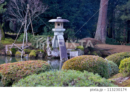 金沢 文化財指定庭園 特別名勝 兼六園 徽軫灯籠(ことじとうろう) 金沢 文化財指定庭園 特別名勝 兼六園 徽軫灯籠(ことじとうろう) 113230174