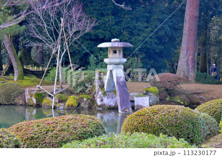 金沢　文化財指定庭園　特別名勝　兼六園　徽軫灯籠(ことじとうろう） 113230177
