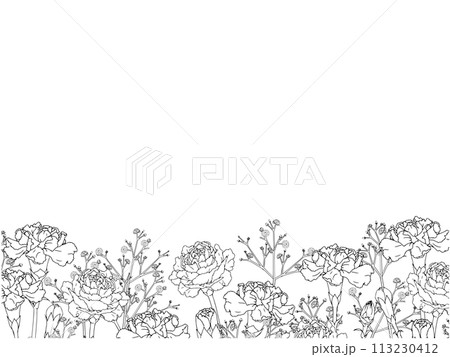 カーネーションとかすみ草の線画フレーム③下部 113230412