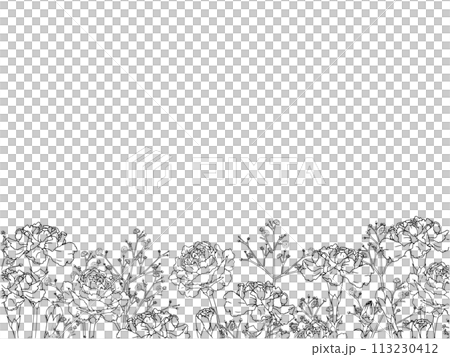 カーネーションとかすみ草の線画フレーム③下部 113230412