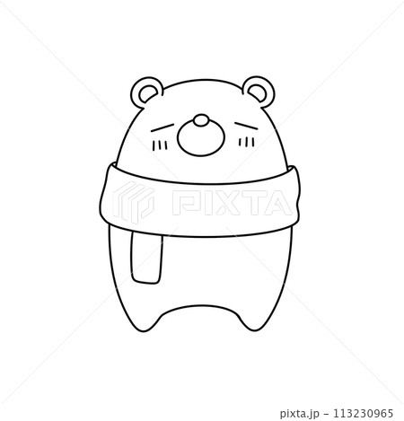 A bear is wearing a scarf and looking sad 113230965