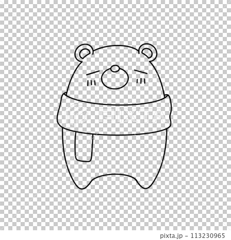 A bear is wearing a scarf and looking sad 113230965