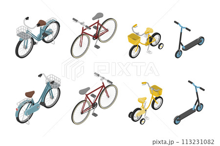 アイソメトリックイラスト:自転車いろいろセット アイソメトリックイラスト:自転車いろいろセット 113231082