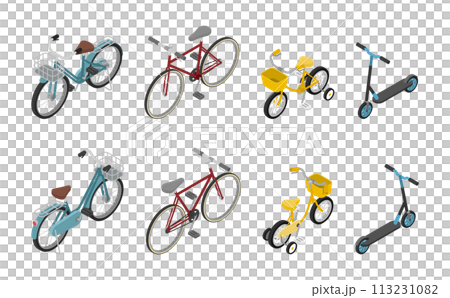 アイソメトリックイラスト:自転車いろいろセット アイソメトリックイラスト:自転車いろいろセット 113231082