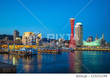 night scene of port of kobe in osaka aera, japan night scene of port of kobe in osaka aera, japan 113231146