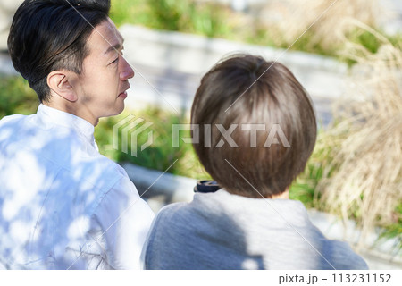 屋外で親密に話す男女 屋外で親密に話す男女 113231152