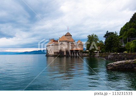 Famous castle Chateau de Chillon at lake Geneva near Montreux. Switzerland 113231535