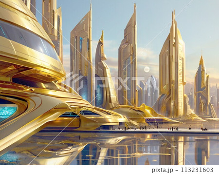 湾岸に聳えるゴ-ルドシティのビル群 湾岸に聳えるゴ-ルドシティのビル群 113231603