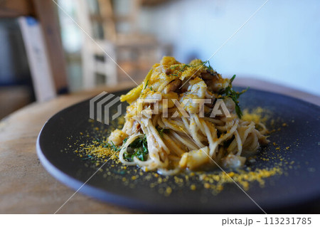 鯛とカラスミ、米粉麺のパスタ 113231785