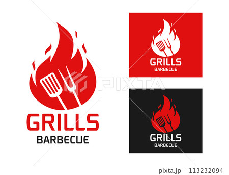 Logo design template for barbecue, BBQ ,grill restaurant icon isolated vector illustration 113232094