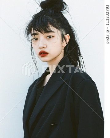 オーバーサイズのジャケットを着たアジア人女性のポートレート 113232793