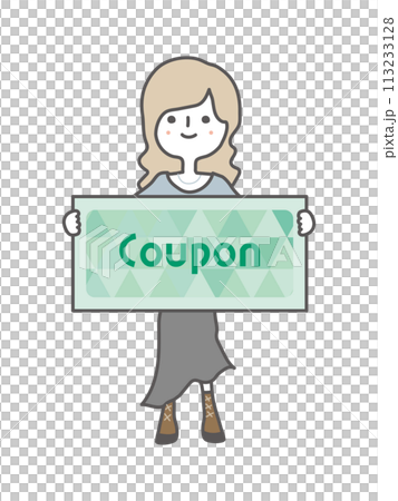Woman holding a coupon 113233128