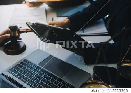 Businessman and Male lawyer or judge consult having team meeting with client, Law and Legal services concept. Businessman and Male lawyer or judge consult having team meeting with client, Law and Legal services concept. 113233566
