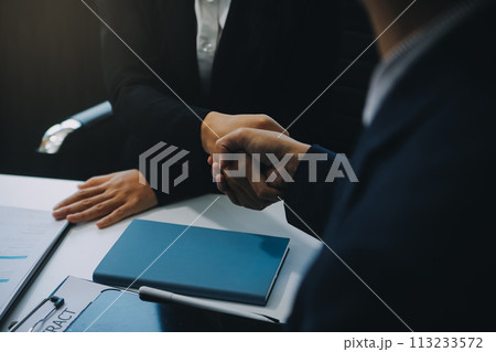 Businessman and Male lawyer or judge consult having team meeting with client, Law and Legal services concept. 113233572
