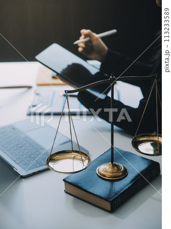 Businessman and Male lawyer or judge consult having team meeting with client, Law and Legal services concept. 113233589