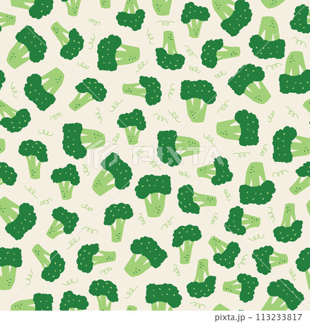 Broccoli fresh vegetable seamless pattern cute background backdrop wallpaper element illustration simple minimal vector design 113233817