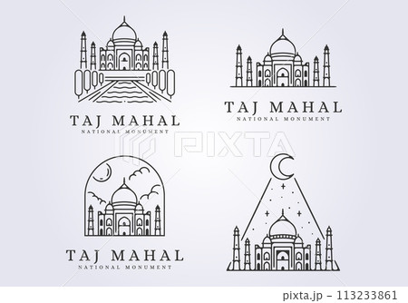 set of taj mahal line art illustration icon logo vector design set of taj mahal line art illustration icon logo vector design 113233861