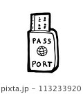 Passport, a digital art of travel passport with boarding pass hand drawn icon illustration isolated on white background. 113233920