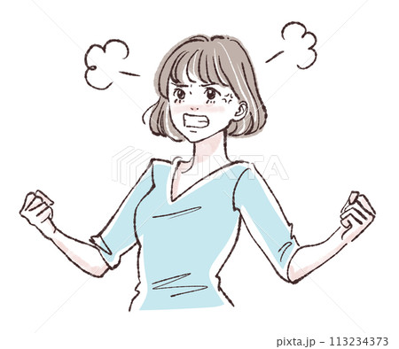 怒り/イライラ/激怒/ぷんぷん/大激怒/ストレス/発狂/爆発/怒っている女性のイラスト 113234373