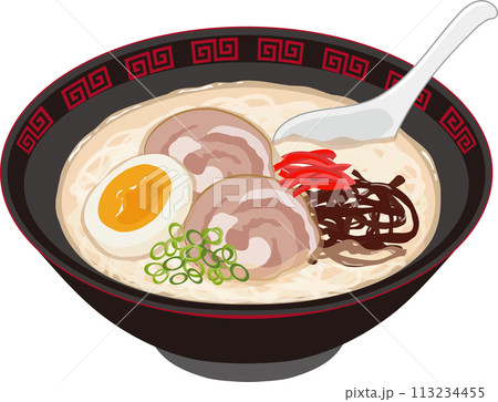 とんこつラーメン れんげ付きのイラスト素材 [113234455] - PIXTA