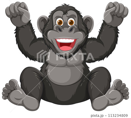 Cheerful Cartoon Gorilla Celebrating 113234809