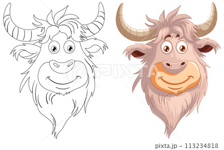 Cheerful Cartoon Yak Illustration Cheerful Cartoon Yak Illustration 113234818