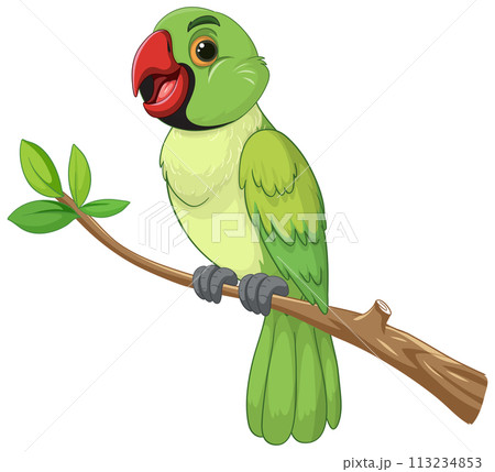 Cheerful Parrot on a Branch Illustration 113234853