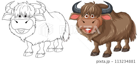Happy Cartoon Yak Illustration 113234881