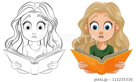 Surprised Young Girl Reading a Book 113235316